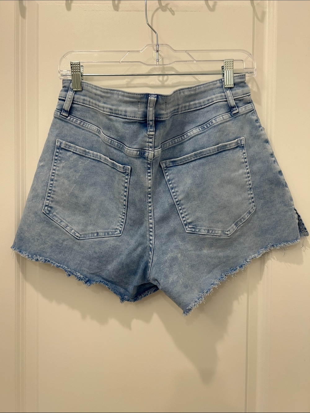 Express Light Blue Distressed Denim Shorts - Picture 2 of 6